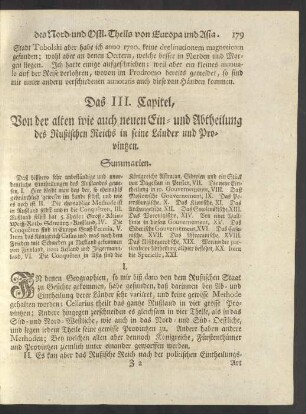 Das III. Capitel, Von der alten wie auch neuen Ein- und Abtheilung des Rußischen Reichs in seine Länder und Provintzen.