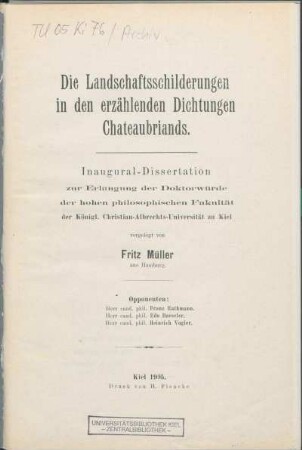 Die Landschaftsschilderungen in den erzählenden Dichtungen Chateaubriands
