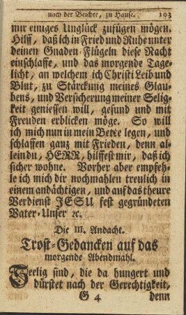 Die III. Andacht. Trost-Gedancken auf das morgende Abendmahl