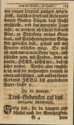 Die III. Andacht. Trost-Gedancken auf das morgende Abendmahl