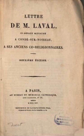 Lettre de M. Laval ci-devant ministre à Condé-sur-Noireau, à ses anciens co-religionnaires
