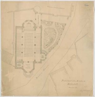 Thiersch, August ; Eichstätt (Bayern); Ev. Kirche und Pfarrhaus - Lageplan, Grundriss