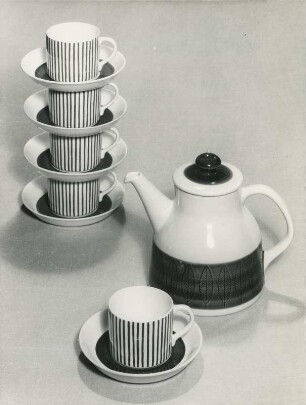 Rörstrands Kaffeekanne "Koka" und Kaffeetassen "Kadett" von Hertha Bengtson