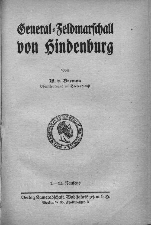 General-Feldmarschall von Hindenburg