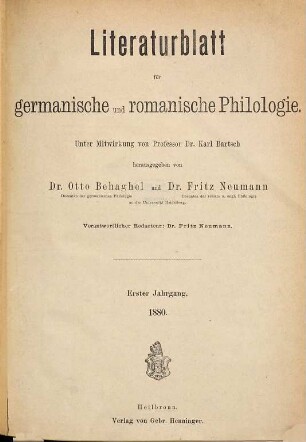 Literaturblatt für germanische und romanische Philologie. 1. 1880
