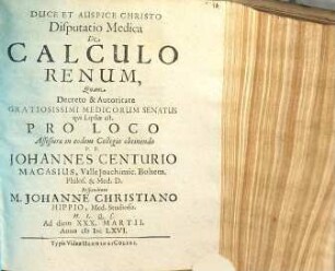 Disputatio Medica De Calculo Renum