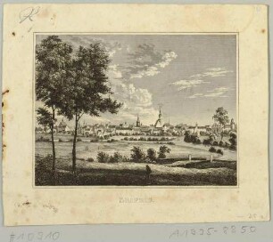 Stadtansicht von Leipzig, Blick von den umliegenden Feldern aus westlicher Richtung, aus Schiffners Beschreibung von Sachsen um 1840