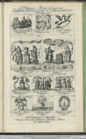 Friderici Roth-Scholtzii. Insignia Bibliopolarum et Typographorum. Sectio. XX.