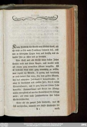 [Ueber Friedrich den Grossen und meine Unterredungen mit Ihm kurz vor seinem Tode]