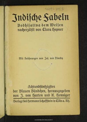 Indische Fabeln : Bodhisattva dem Weisen
