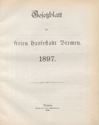 1897: Gesetzblatt der Freien Hansestadt Bremen