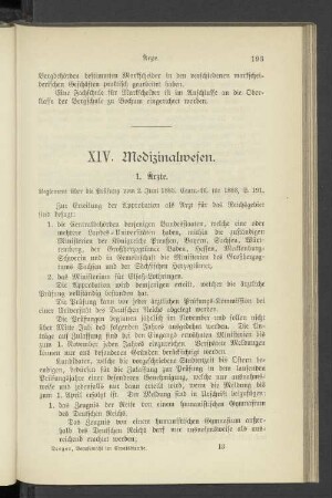 XIV. Medizinalwesen.