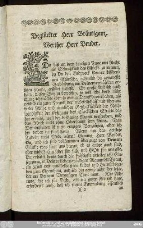 Beglückter Herr Bräutigam, Werther Herr Bruder.