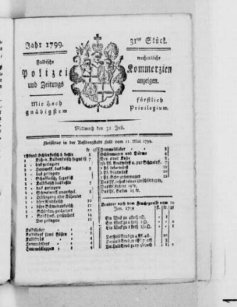 31tes Stück, Ausgabe vom 31. Juli 1799