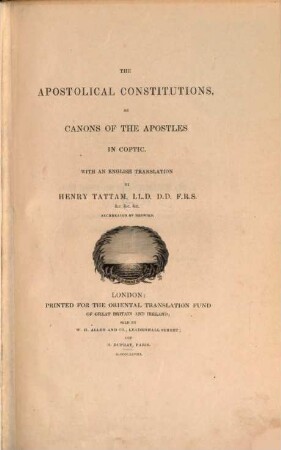 The apostolical constitutions, or the canons of the apostles in Coptic