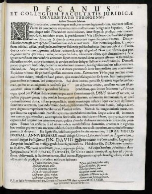 Decanus Et Collegium Facultatis Juridicae Universitatis Tubingensis Lectori Benevolo Salutem!