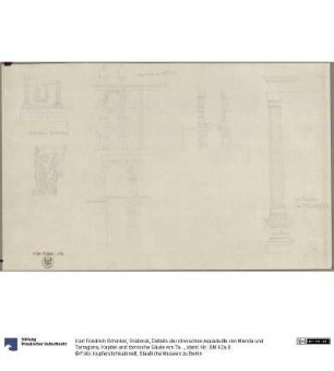 Grabmal, Details der römischen Aquadukte von Merida und Tarragona, Kapitel und römische Säule von Talavera