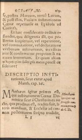 Descriptio Institutionis, sicut extat apud Matth. cap. 26.
