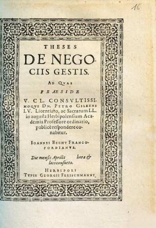 Theses De Negociis Gestis