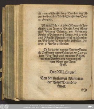 Das XIII. Capitel. Von den fliessenden Wassern in der Marck Brandenburgk.