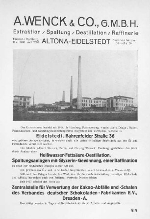 A. Wenck & Co., G.m.b.H. Extraktion 7 Spaltung / Destillation / Raffinerie