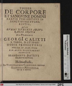 Theses De Corpore Et Sanguine Domini Reapse Praesentibus In Sanctissima Eucharistia
