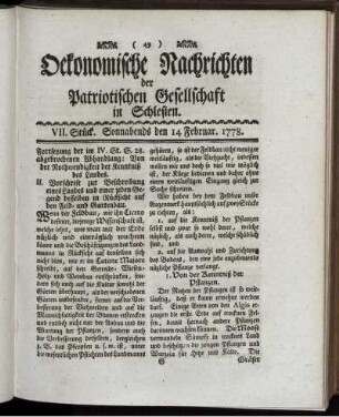 VII. Stück. Sonnabends den 14 Februar. 1778.