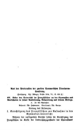 Aus den Protocollen der zweiten Pommerschen Directoren-Conferenz