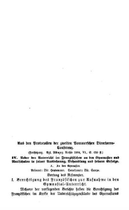 Aus den Protocollen der zweiten Pommerschen Directoren-Conferenz