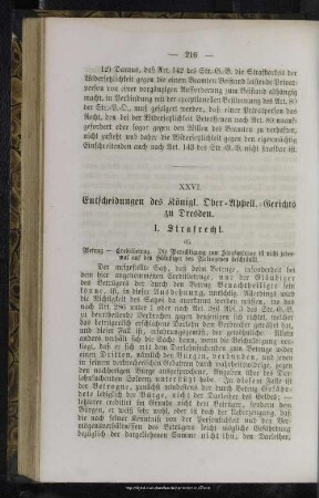 XXVI. Entscheidungen des Königl. Ober-Appell.-Gerichts zu Dresden