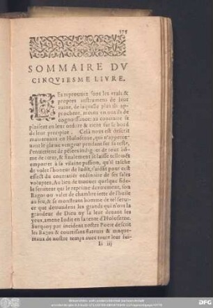 Sommaire Du Cinquiesme Livre.
