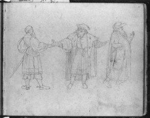 Studien nach dem Werk des Petrarca-Meisters : Rietschel, Ernst. Studien, nach dem Werk des Petrarca-Meisters "M. T. Ciceronis officia, ein Buch zu seinem Sune Marco, in teutsche Reime gebracht" (Augsburg 1531). Skizzenbuch B, fol. 5. Bleistift; 16,7 x 20,6 cm (Blattgröße). Um 1825/1830/1831. Privatbesitz. WVZ S. 293