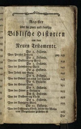Register ueber die zwey und funfzig Biblischen Historien aus dem Neuen Testamente