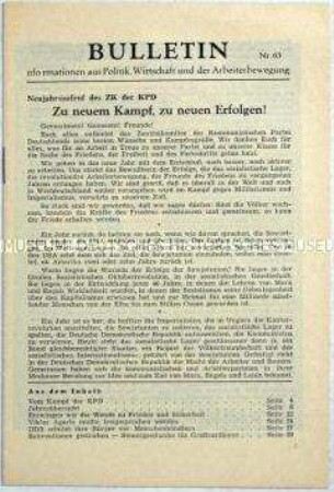 Illegales Informationsblatt der KPD "Bulletin" u.a. mit einem Neujahrsaufruf des Zentralkomitees der KPD