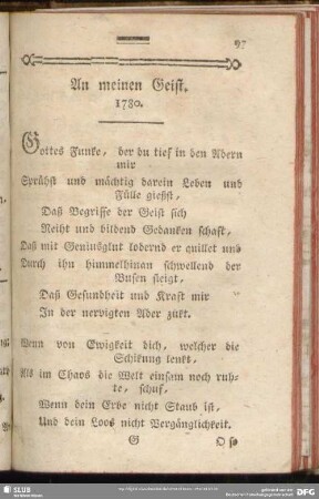 An meinen Geist. 1780.