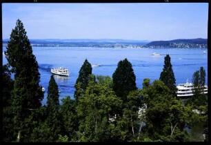 Insel Mainau: vom oberen Schlossbalkon auf See, Richtung Überlingen