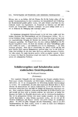Schülervergehen und Schulstrafen unter statistischen Gesichtspunkten : (Fortsetzung)