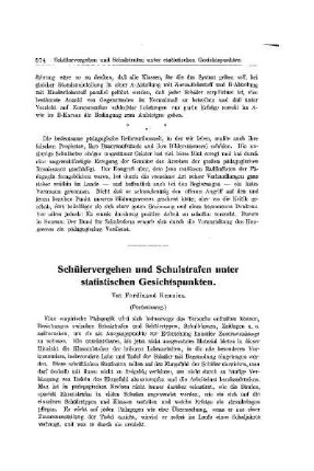 Schülervergehen und Schulstrafen unter statistischen Gesichtspunkten : (Fortsetzung)