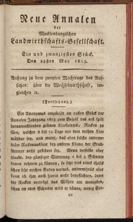 Ein und zwanzigstes Stück. Den 25sten May 1815.