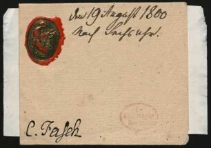 Siegel mit Unterschrift, Notiz von Zelters Hand "Den 19. August 1800. Nach 6 Uhr."