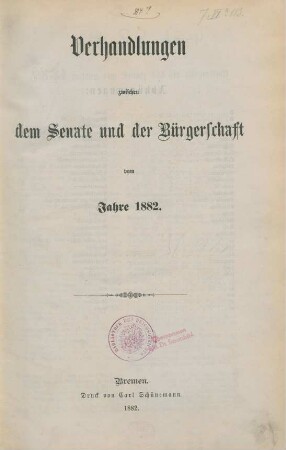 1882: Verhandlungen zwischen dem Senat und der Bürgerschaft