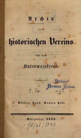 Archiv des Historischen Vereins für den Untermainkreis. 3,1, 3,1. 1835