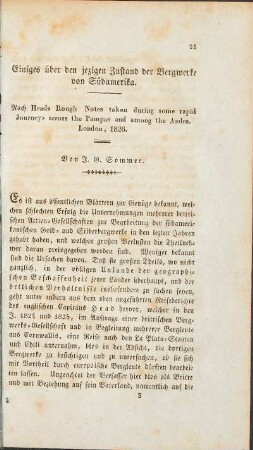 Einiges über den jezigen Zustand der Bergwerke von Südamerika.
