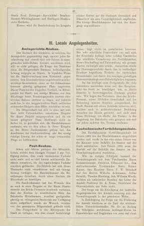 III. Locale Angelegenheiten.