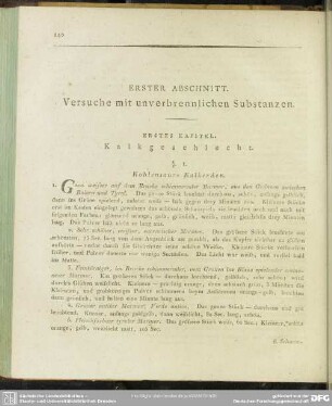 Erster Abschnitt. Versuche mit unverbrennlichen Substanzen