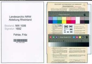 Entnazifizierung Fritz Fehse , geb. 10.06.1906 (Schneider)