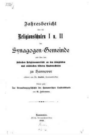 Zur Verwaltungsgeschichte des Hannoverschen Landrabbinats / von M. Zuckermann