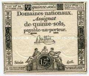 Frankreich, Assignat 15 Sols.