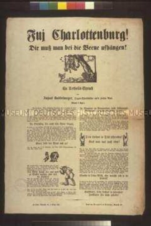 Satirisches Flugblatt: Fuj Charlottenburg! (Aujust Buddelmeyer)