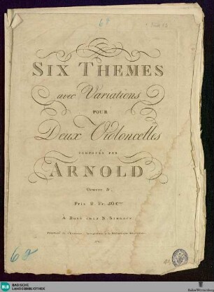 Six themes avec Variations pour Deux Violoncelles : Oeuvre 9